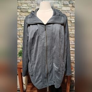 CJ BANKS Gray Soft‎ 2X Zip Up Velour Jacket